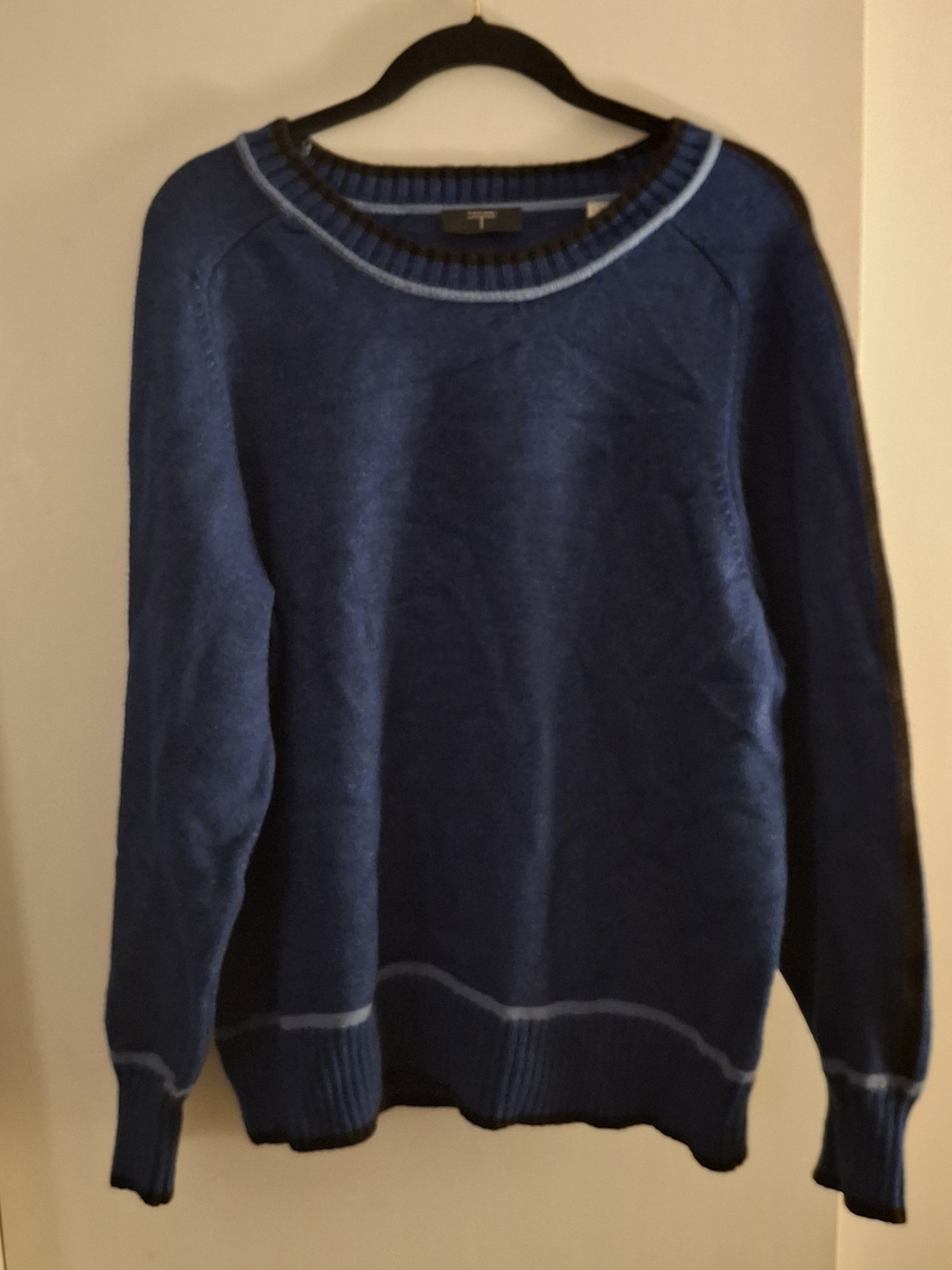 Tahari Men's Navy Blue Crewneck Sweater with Light Blue Trim
